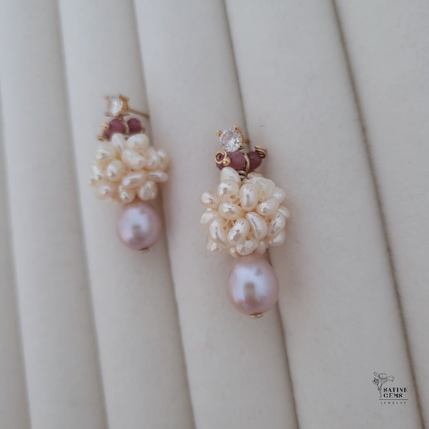 Lilac Freshwater Oval Pearl Ear Studs