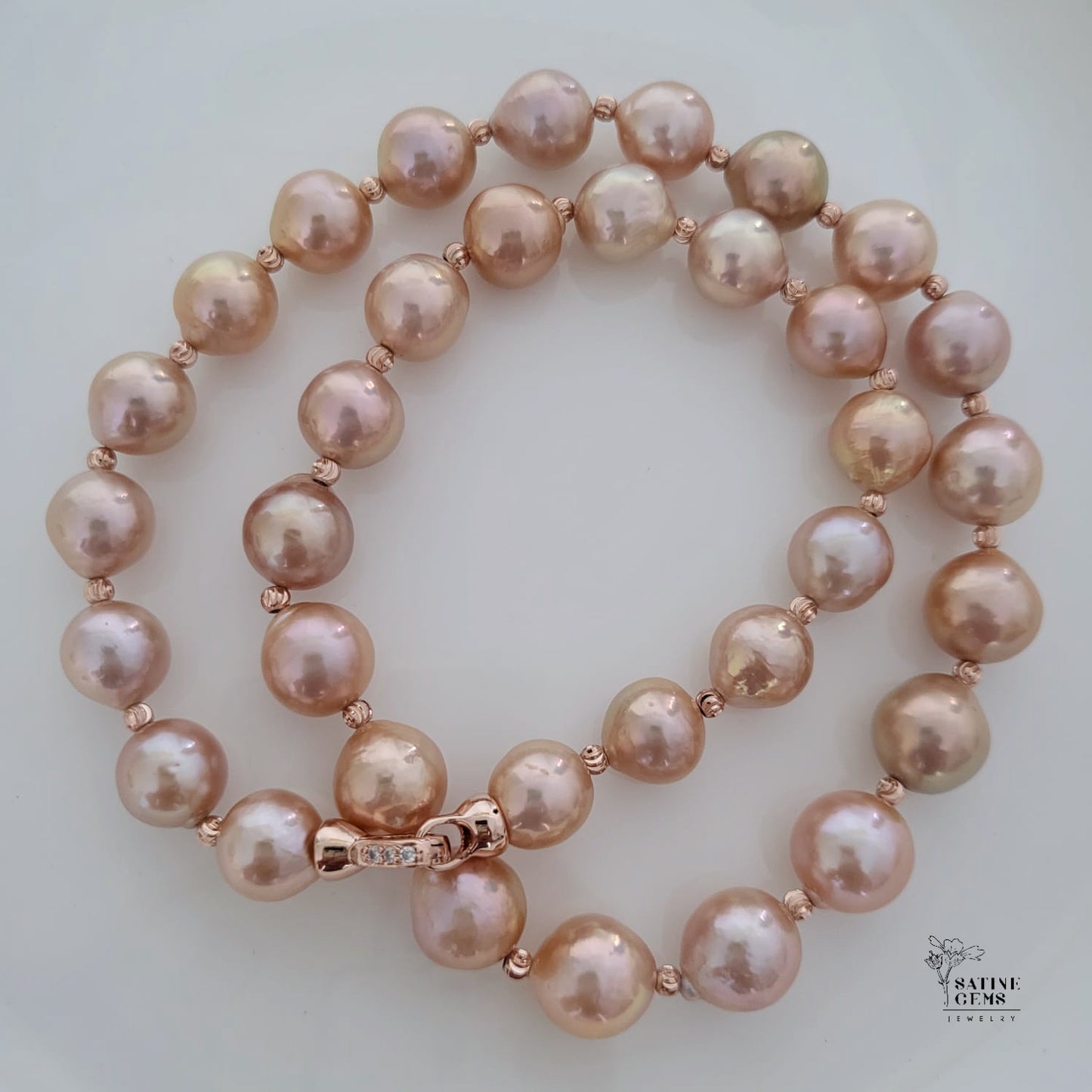 Golden Baroque Edison Pearl Necklace with Metallic Lustre