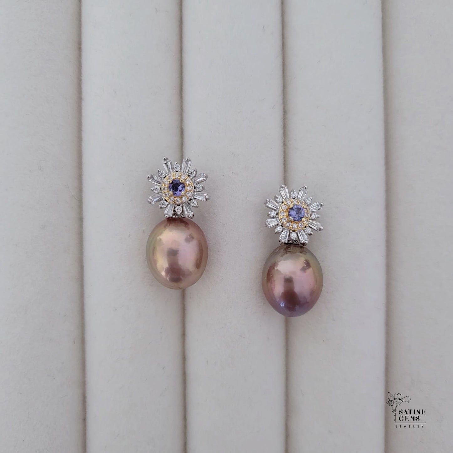 Tanzanite and Cubic Zirconia Detachable Baroque Edison Pearls Ear Studs