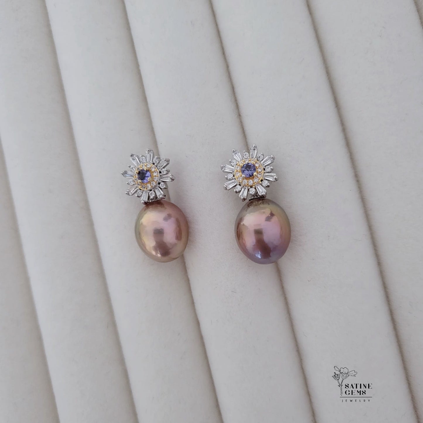 Tanzanite and Cubic Zirconia Detachable Baroque Edison Pearls Ear Studs