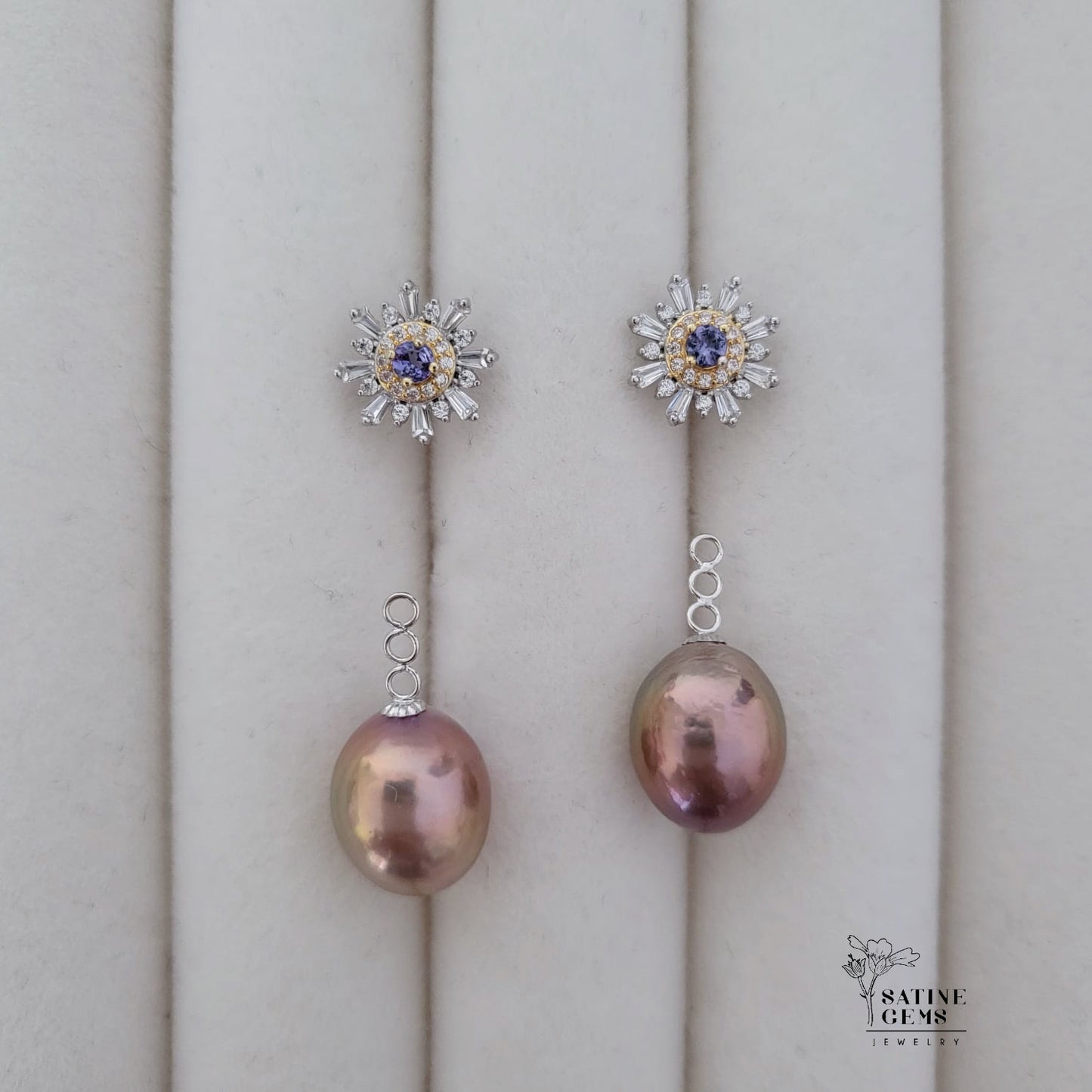 Tanzanite and Cubic Zirconia Detachable Baroque Edison Pearls Ear Studs