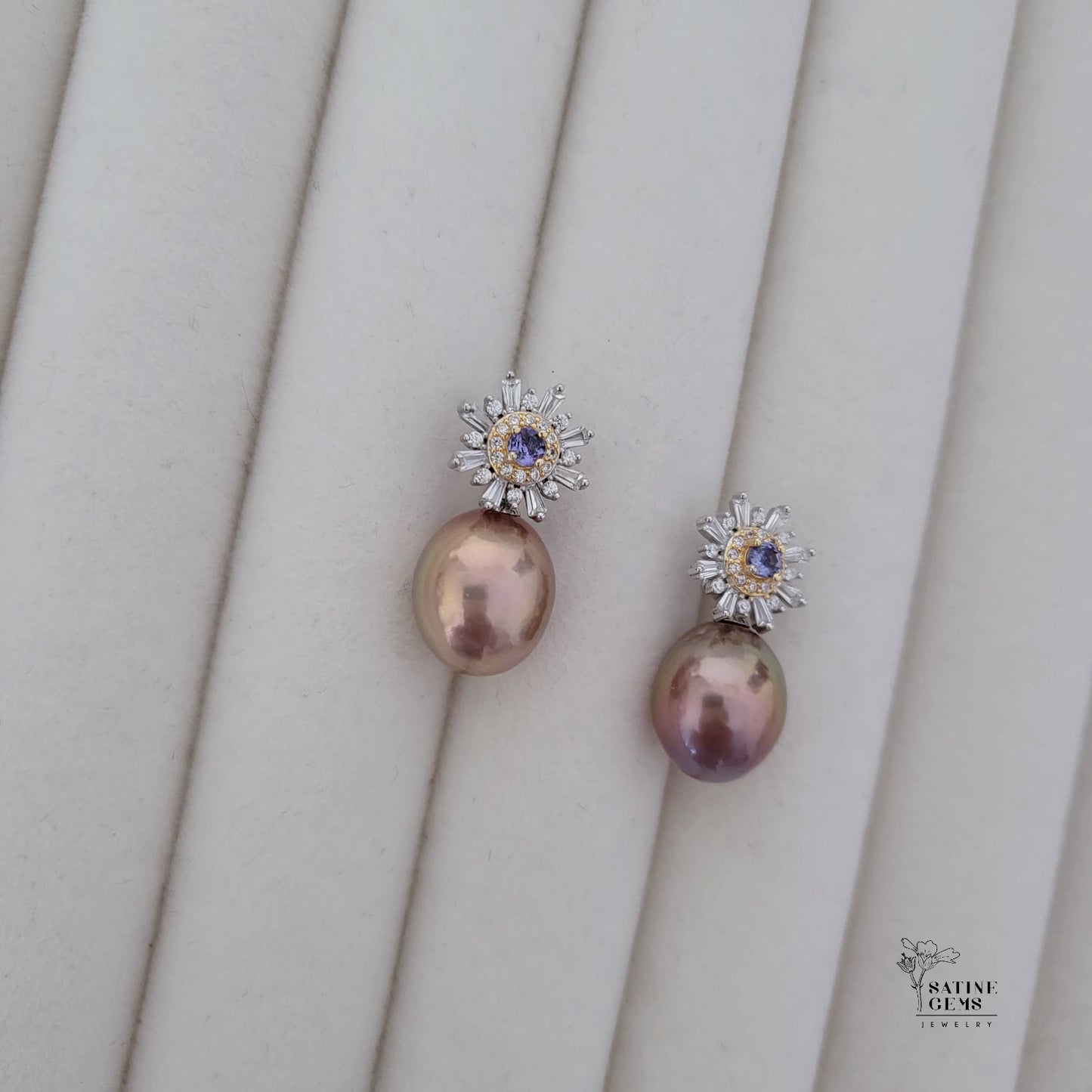 Tanzanite and Cubic Zirconia Detachable Baroque Edison Pearls Ear Studs