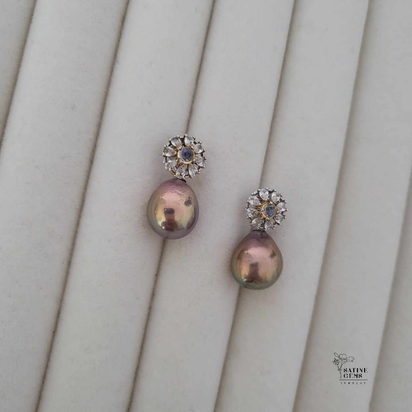 Moonstone and Cubic Zirconia Detachable Baroque Edison Pearls Ear Studs