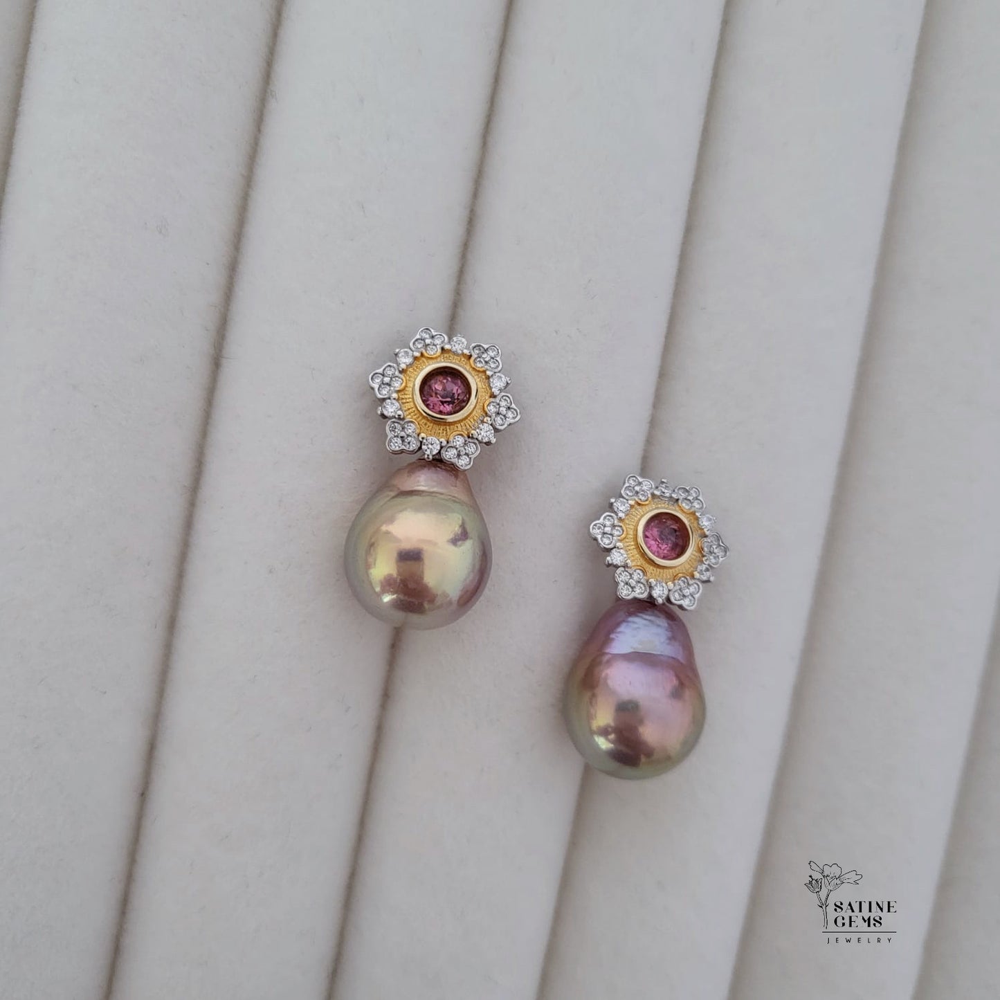 Tourmaline and Cubic Zirconia Detachable Baroque Edison Pearl Ear Studs