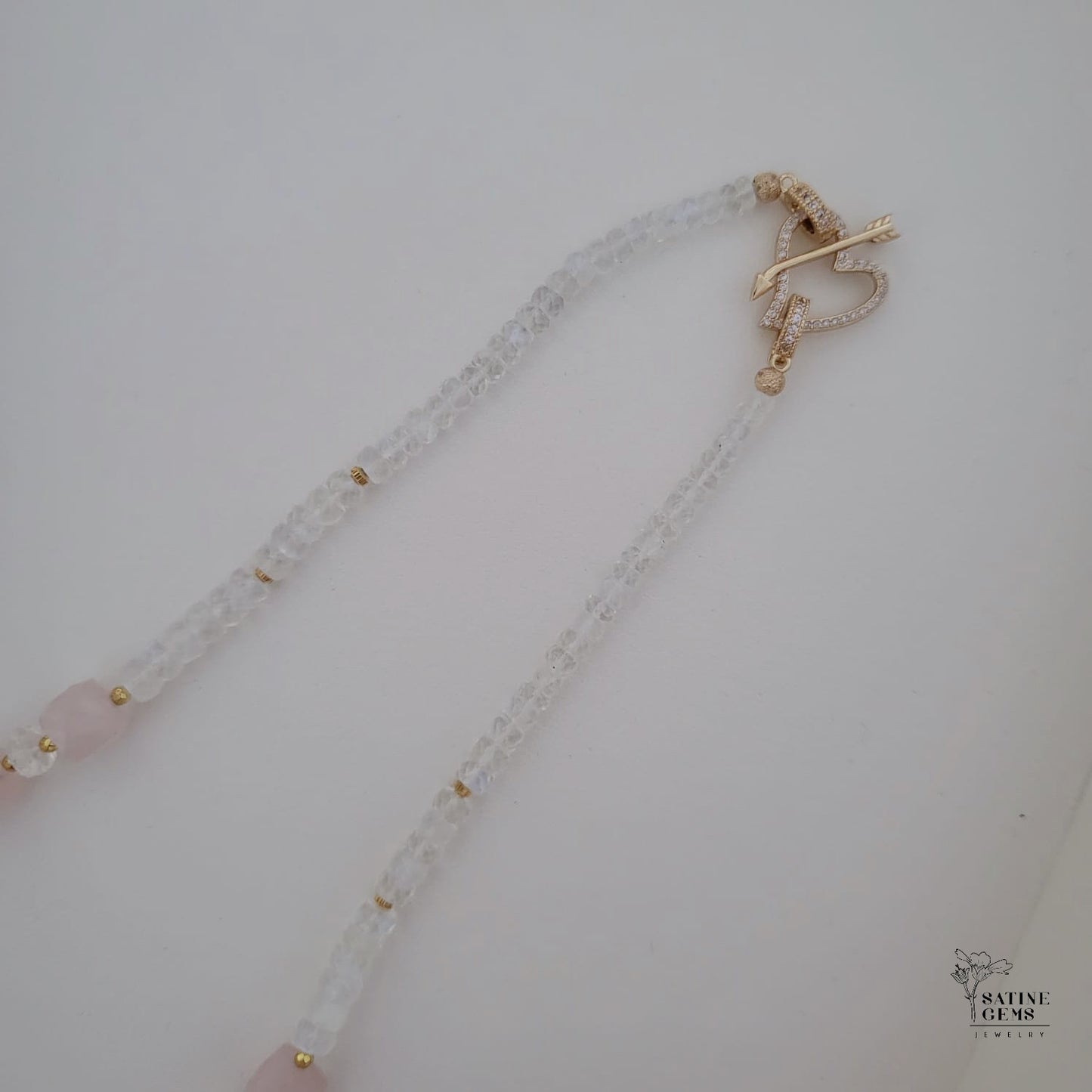 Facted Rose Quartz, Moonstone and Pyrite Necklace