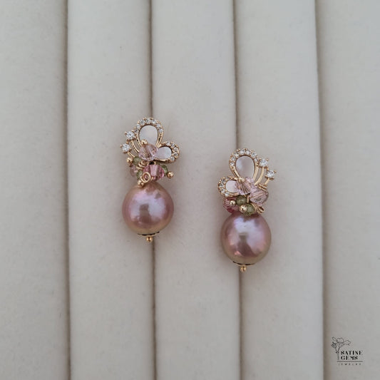 Baroque Edison Pearl Ear Studs with Rainbow Orient