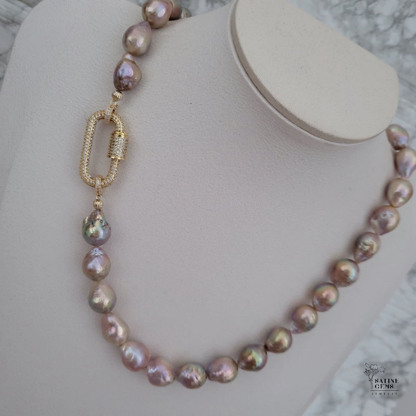 Baroque Edison Pearl Necklace with Metallic Lustre and Rainbow Orient