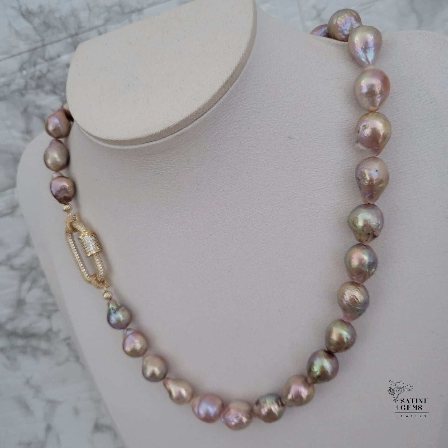 Baroque Edison Pearl Necklace with Metallic Lustre and Rainbow Orient