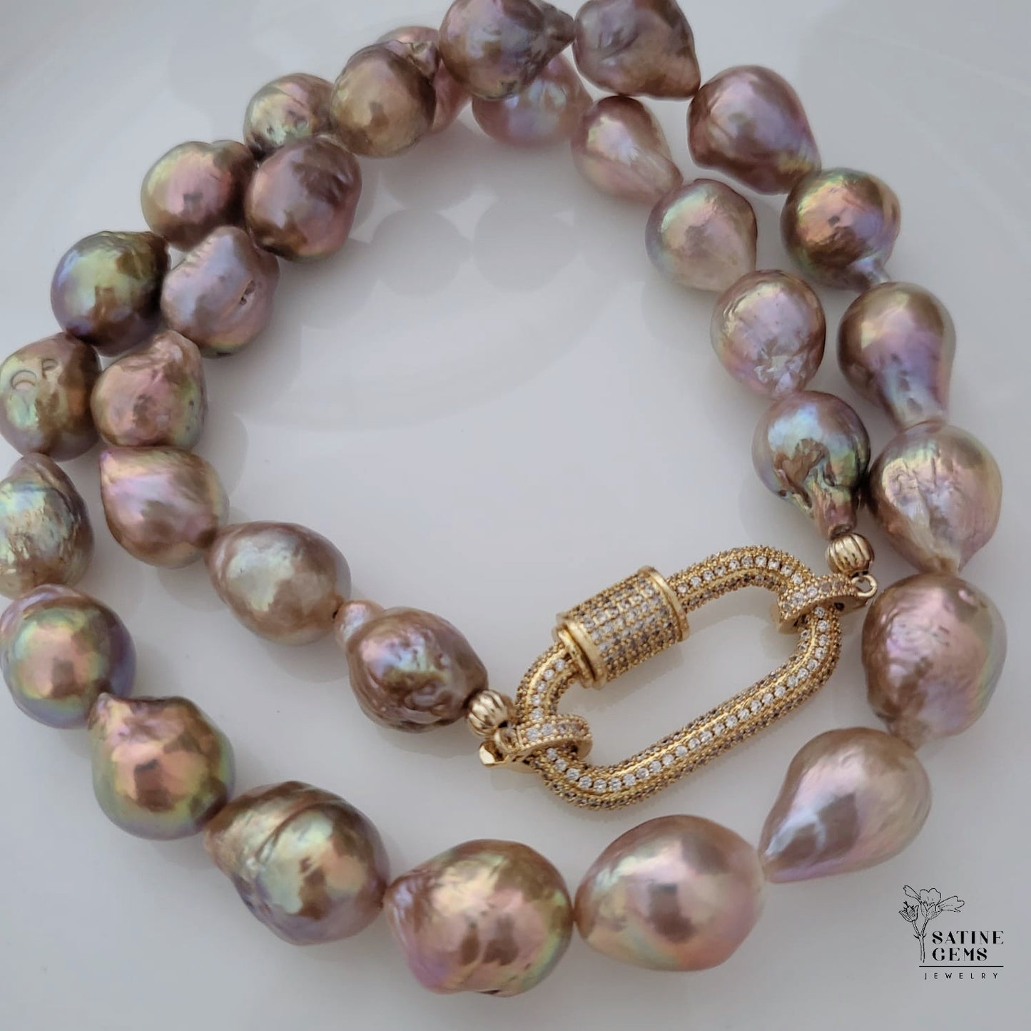 Baroque Edison Pearl Necklace with Metallic Lustre and Rainbow Orient