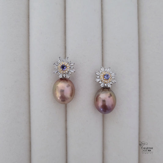Tanzanite and Cubic Zirconia Detachable Baroque Edison Pearls Ear Studs