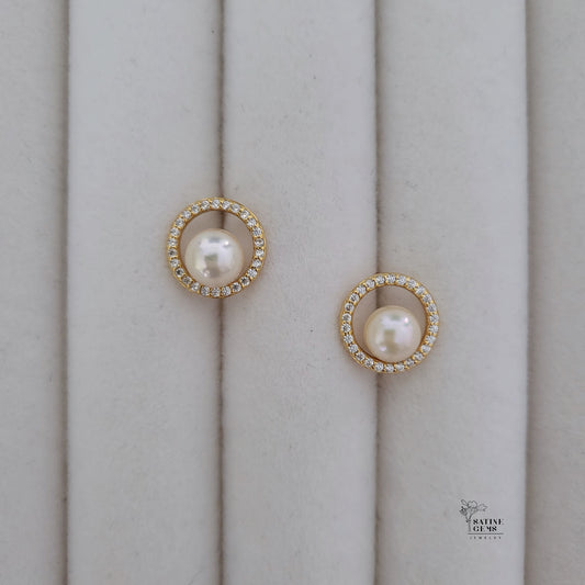 Champagne Gold Akoya Pearl Ear Studs