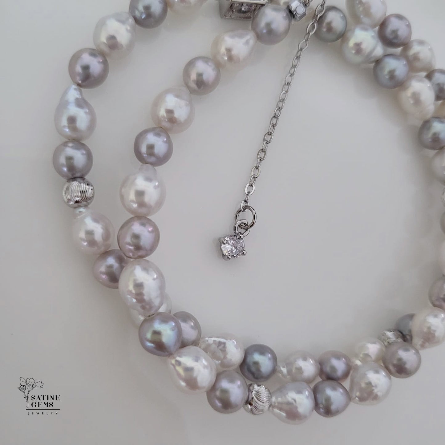 Ivory and Grey Freshwater Pearl Necklace