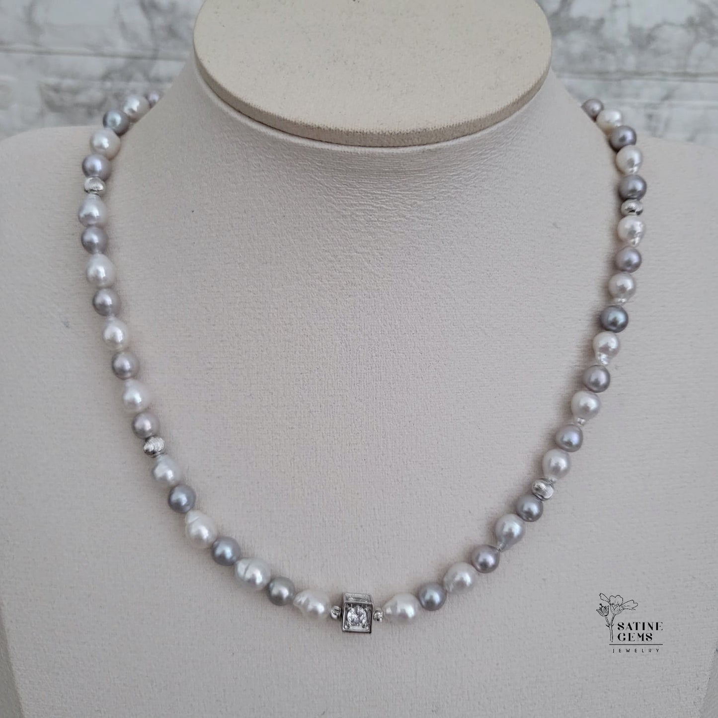 Ivory and Grey Freshwater Pearl Necklace