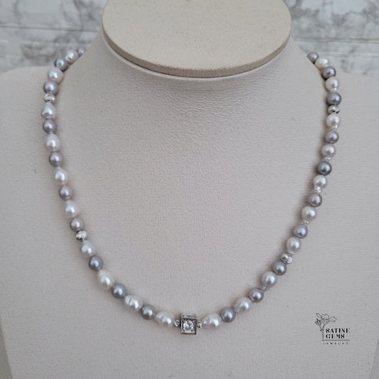 Ivory and Grey Freshwater Pearl Necklace