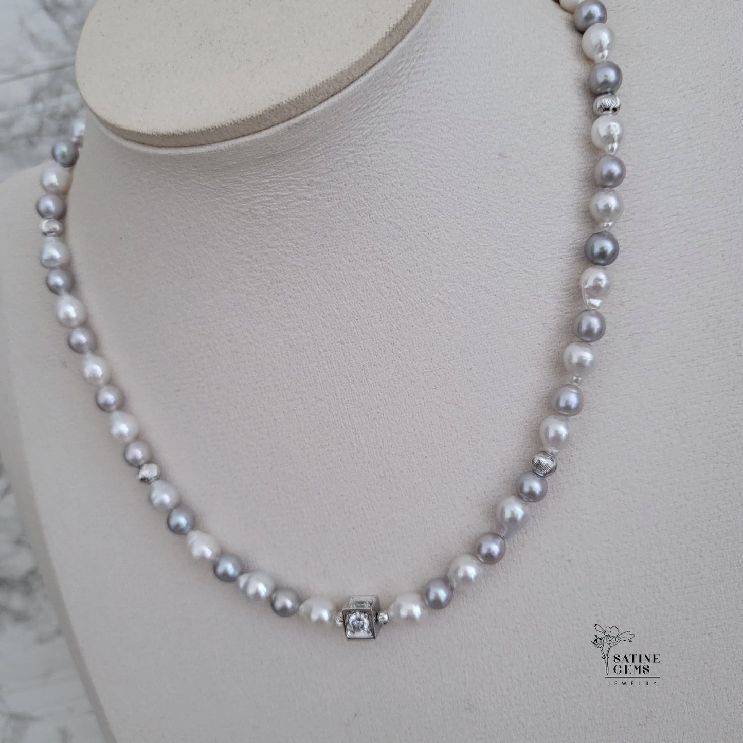 Ivory and Grey Freshwater Pearl Necklace