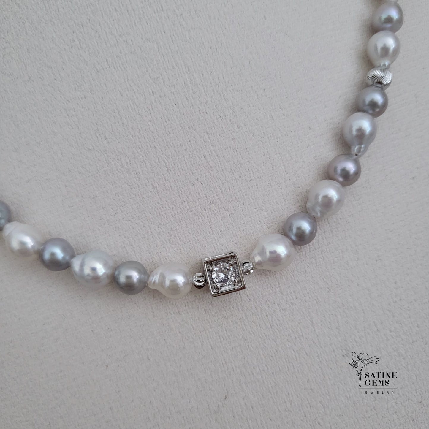 Ivory and Grey Freshwater Pearl Necklace