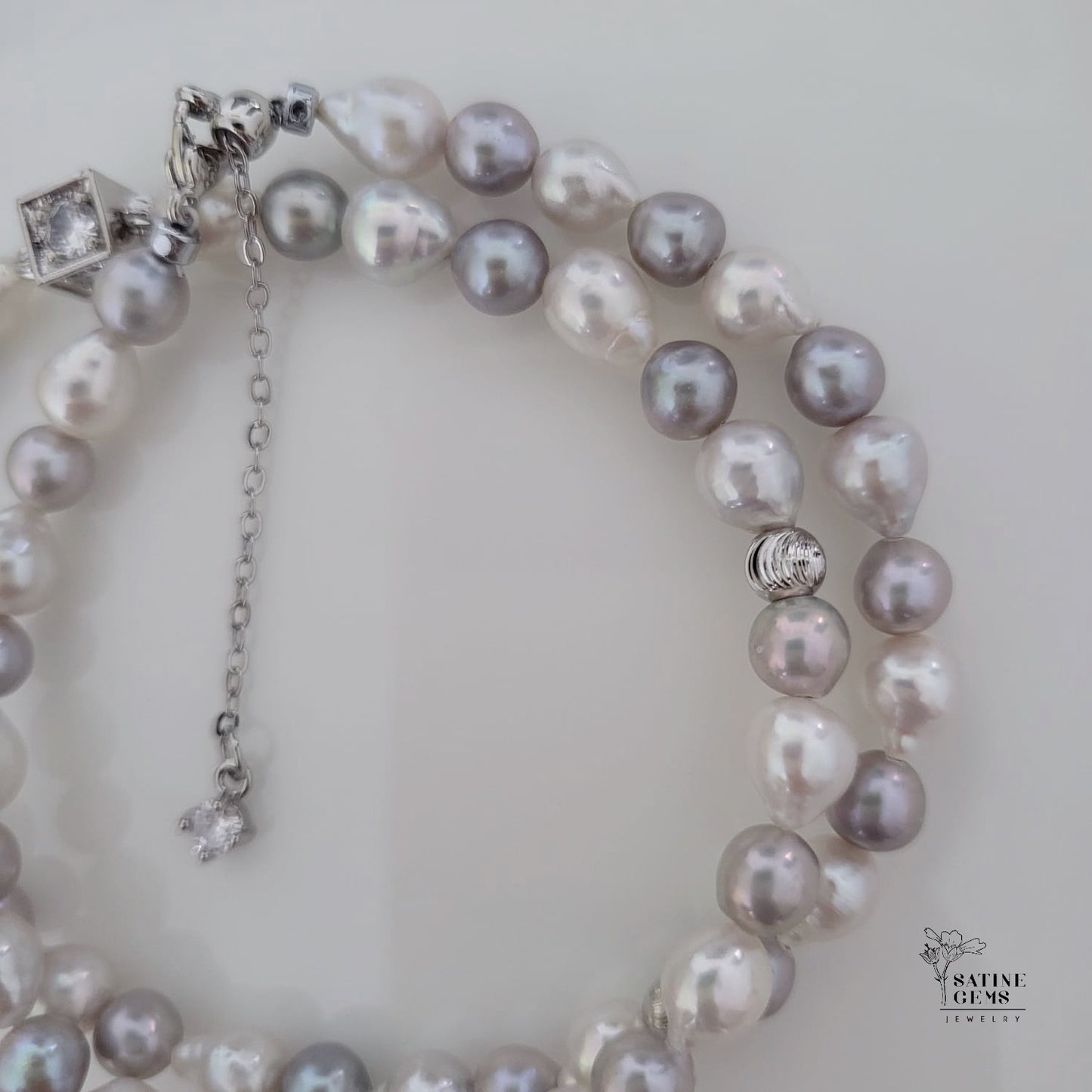 Ivory and Grey Freshwater Pearl Necklace