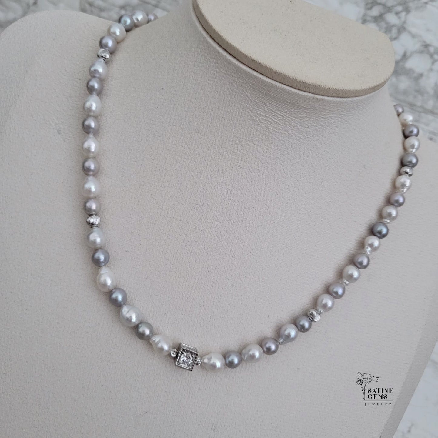 Ivory and Grey Freshwater Pearl Necklace