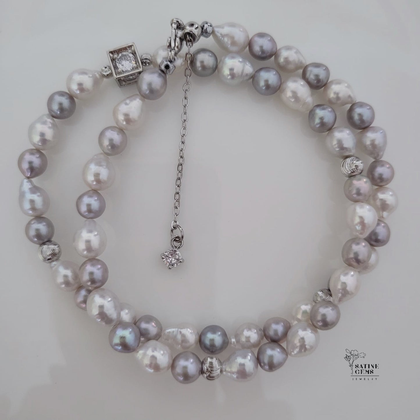 Ivory and Grey Freshwater Pearl Necklace