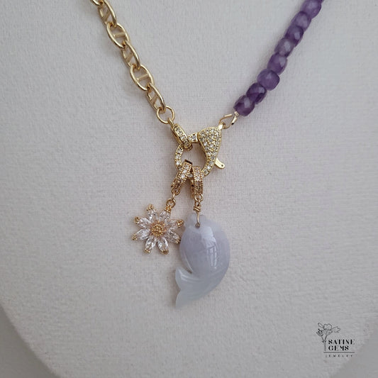Jadeite Necklace with Amethyst