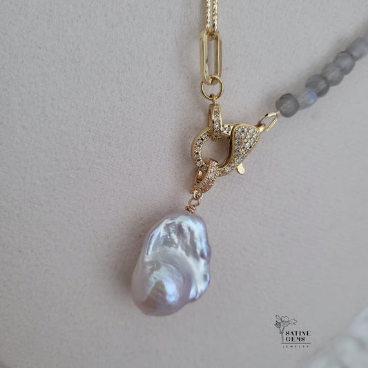 Moonstone, XL Flameball Pearl Necklace